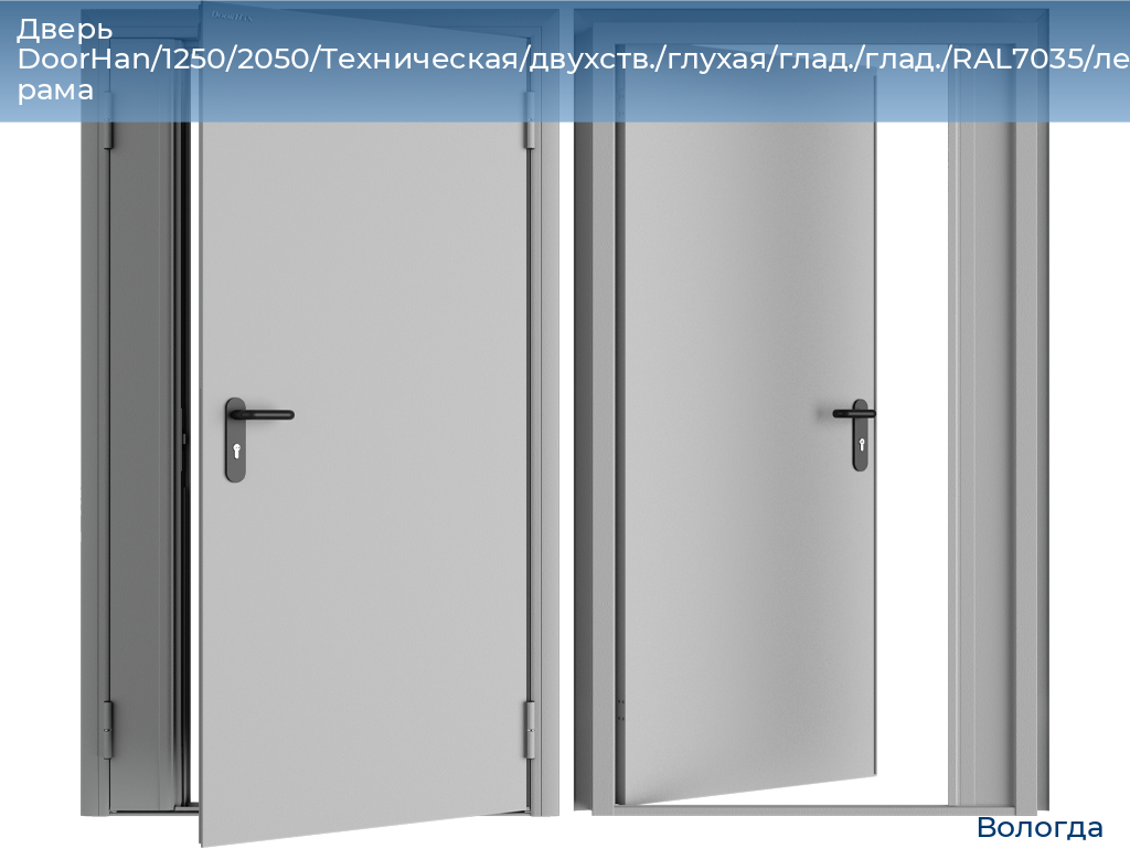Дверь DoorHan/1250/2050/Техническая/двухств./глухая/глад./глад./RAL7035/лев./угл. рама, vologda.doorhan.ru
